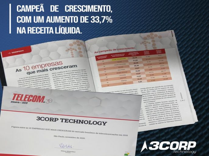 3CORP está entre as 10 empresas que mais cresceram em 2019